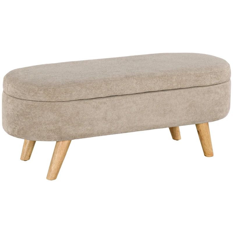 HOMCOM Banco de Almacenaje con Patas de Madera y Asiento Acolchado Carga 120 kg Puff Almacenaje Ovalado Beige