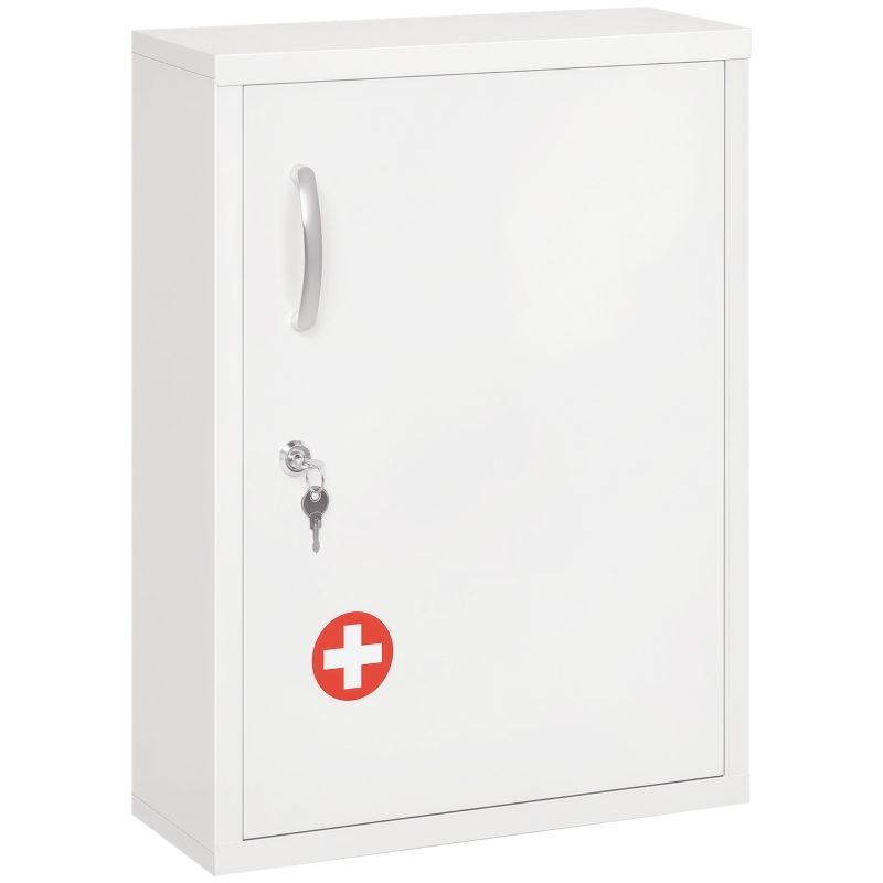 kleankin Dulap pentru Medicamente cu 3 Polițe cu Încuietoare și 2 Chei de Siguranță, Dulap din Oțel pentru Medicamente, 40x15x53,5 cm, Alb