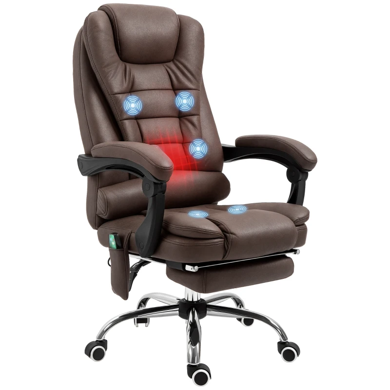 Vinsetto Fauteuil de bureau direction massant chauffant hauteur réglable dossier inclinable toile de microfibre marron(m-11)