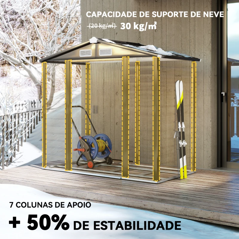 Outsunny Abrigo de Jardim Exterior 2,36m² 213x120x194 cm com Base Reforçada (Piso NÃO Incluído) e Portas de Correr Madeira e Marrom