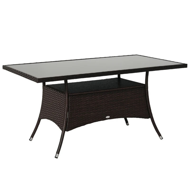 Outsunny Tavolino da Giardino con Ripiano Inferiore in PE Rattan 150x85x74cm Marrone