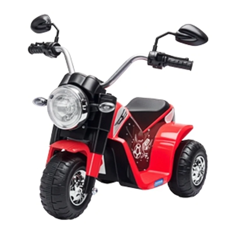 HOMCOM Moto Elettrica per Bambini a 3 Ruote con Luci e Suoni, Batteria Ricaricabile 6V, Velocità 2 km/h, per Bimbi da 18-36 Mesi, 72x57x56cm Rossa