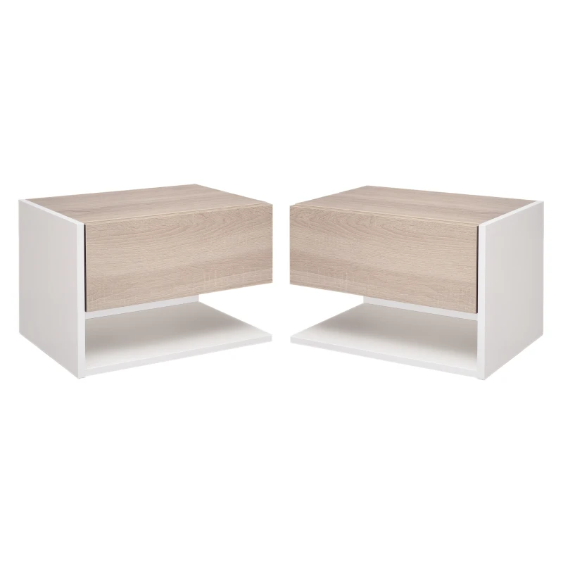 HOMCOM Tables de chevet suspendues Lot de 2 - Tables de Nuit murale - tiroir Coulissant - en Bois Bicolore Aspect chêne clair blanc