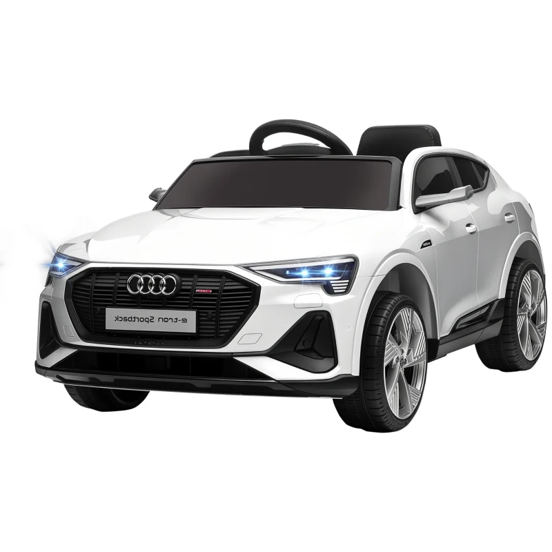 HOMCOM Voiture électrique enfants sous Licence Audi e-tron Sportback, véhicule électrique 12V, Max. 5 Km/h, avec télécommande 2,4G, phares LED, musique, klaxon, port USB, MP3, blanc