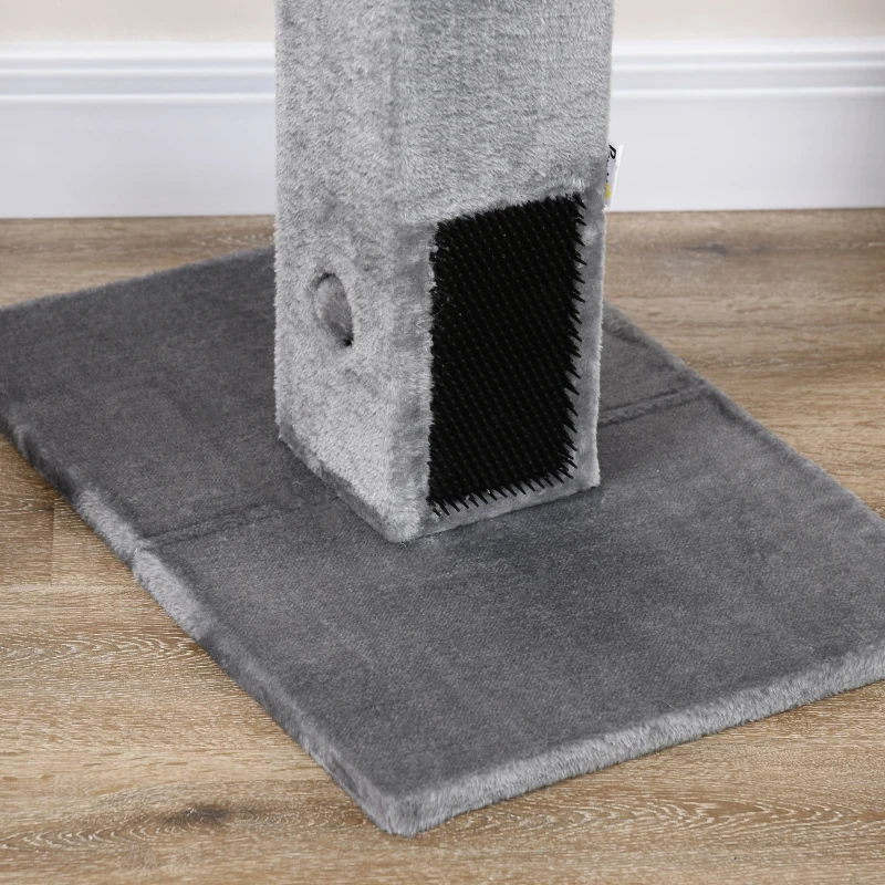 PawHut Poteau à gratter pour chat griffoir pour chat balle avec clochette 2 brosses de toilettage 59,5 x 39 x 79 cm beige gris
