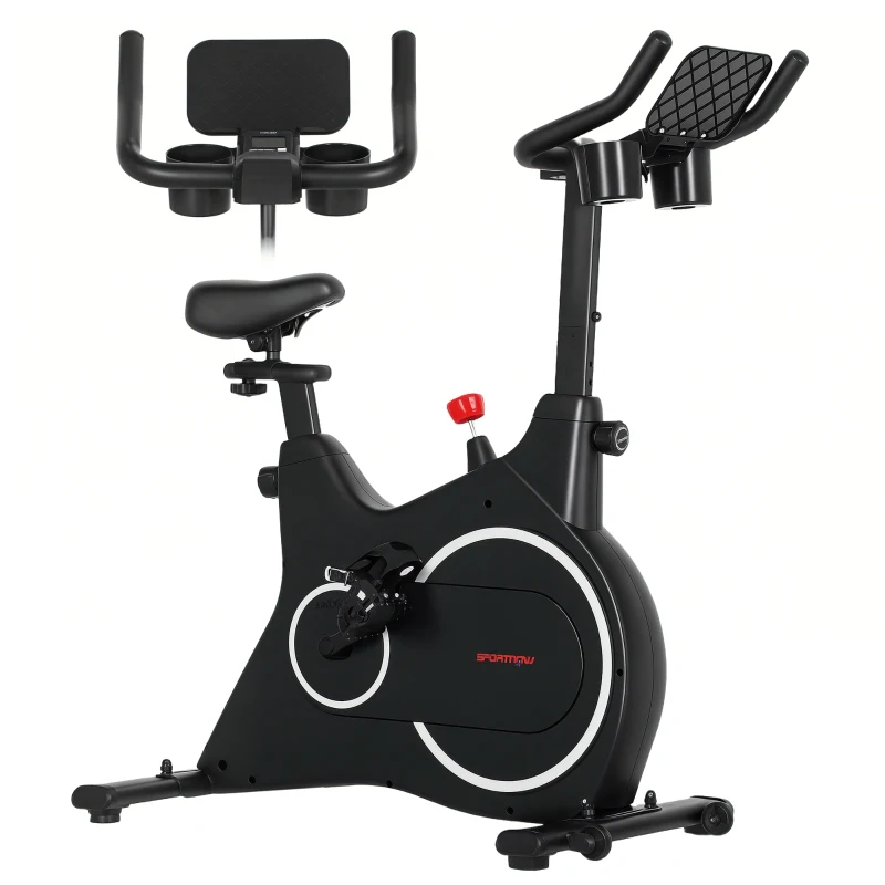 SPORTNOW Heimtrainer Fahrrad, Fitness-Bike mit LCD-Monitor, Tablet-Halter, Flaschenhalter, bequemer Sitz, kompakt, Schwarz