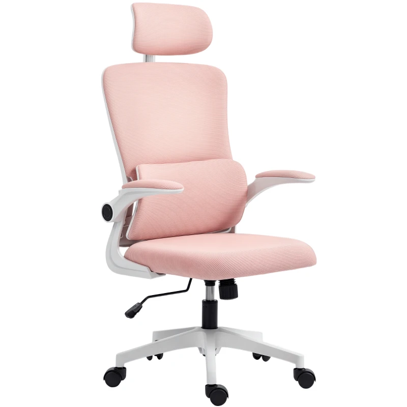 Vinsetto Sedia da Ufficio Regolabile e Reclinabile con Poggiatesta Rimovibile, in Tessuto a Rete, 60x59x114-122 cm, Rosa