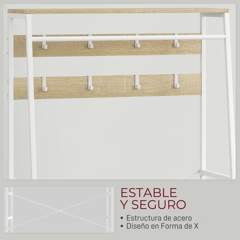 HOMCOM Perchero Zapatero con Zapatero Ganchos Cajones Barra y Eatante para Entrada Pasillo Salón 80x30x180,5 cm Natural