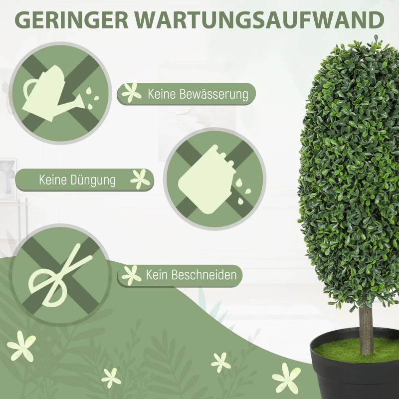 HOMCOM 2er-Set künstliche Pflanzen, UV-beständige Kunstbäume im Topf, Kunststoff, Zement, Grün