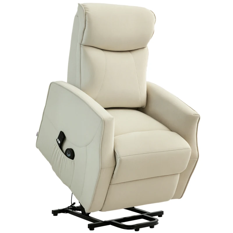 HOMCOM Poltrona Relax Alzapersona con 8 Punti Massaggio, Reclinazione a 135° e 2 Telecomandi, Crema