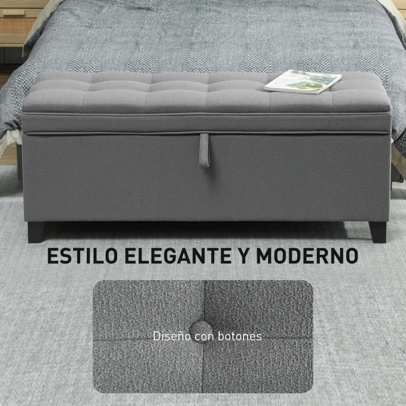 HOMCOM Banco de Almacenaje con 2 Bisagras de Seguridad Tapa Abatible para Dormitorio Salón 120x40x48 cm Gris Oscuro