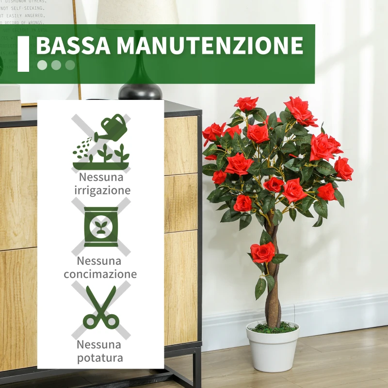 Outsunny Pianta Finta di Rosa da 21 Fiori con Vaso Riempito in Cemento e Muschio, Ø18x90 cm, Arancione