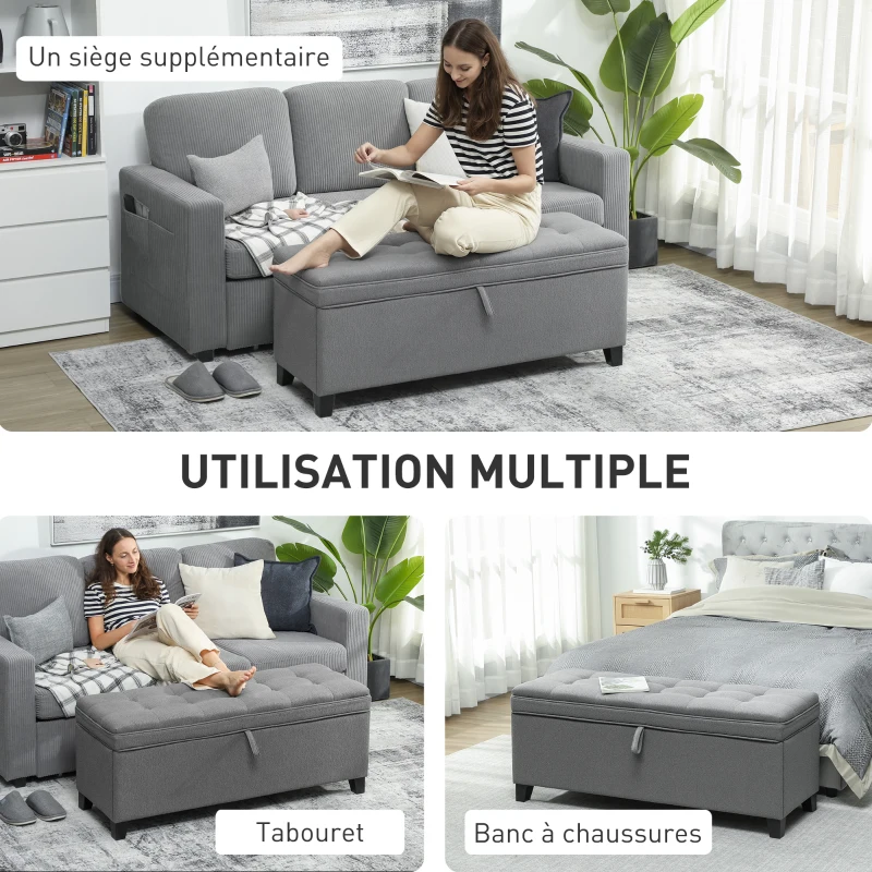 HOMCOM Banc de rangement 112L banquette bout de lit en tissu de lin, siège capitonné, 120 x 40 x 48 cm, gris foncé