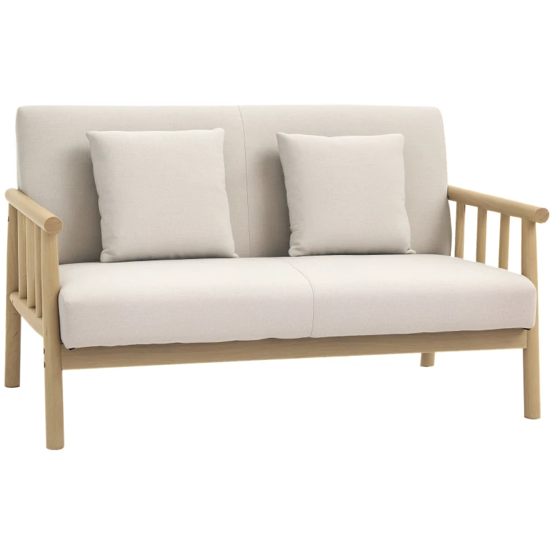 HOMCOM Canapé banquette 2 places style naturel en bois et tissu - dim. 123L x 69l x 74H cm - beige