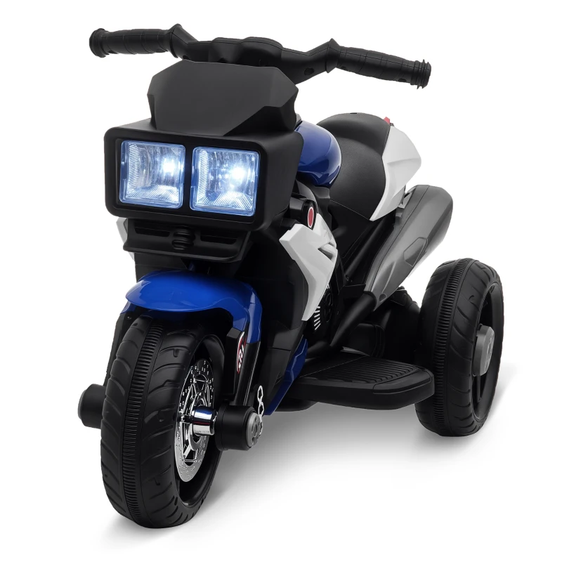 HOMCOM Moto Elettrica per Bambini 3-5 Anni 6V (max. 25kg), Velocità 3km/h, Motorino Elettrica per Bimbi con 3 Ruote, Luci e Suoni, Blu e Nero, 86x42x52cm