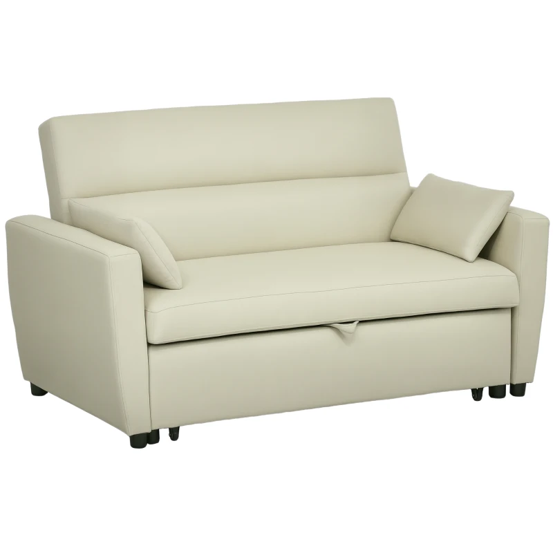 HOMCOM 2-Sitzer Sofa mit Bettfunktion, Verstellbarer Rückenlehne, Polstersofa, Samtoptik, für Wohnzimmer, Schlafzimmer, Beige
