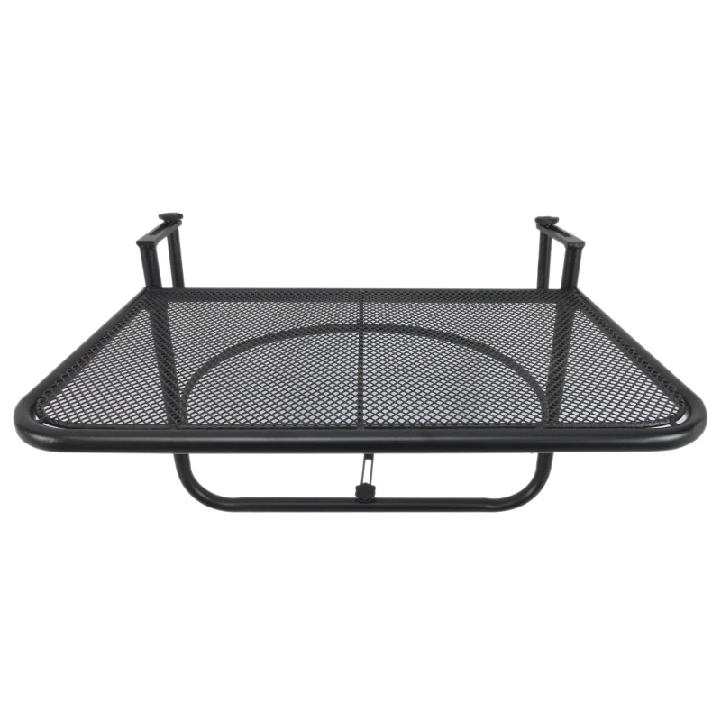 Outsunny Mesa Colgante de Balcón con Brazo Regulable y Altura Ajustable en 3 Posiciones Marco Metálico 60x56,5x45 cm Negro