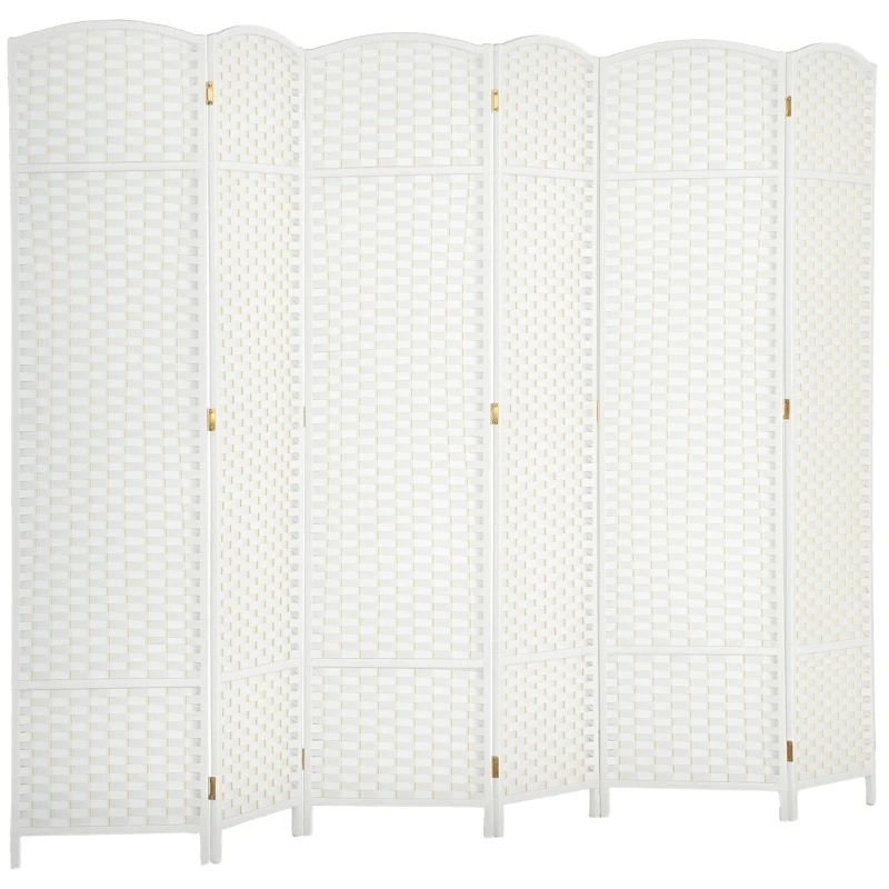 HOMCOM 6-teiliger Raumtrenner, Faltbarer Sichtschutz, Sichtschutzwand für Wohnzimmer, Schlafzimmer, Homeoffice, Weiß(m-10)