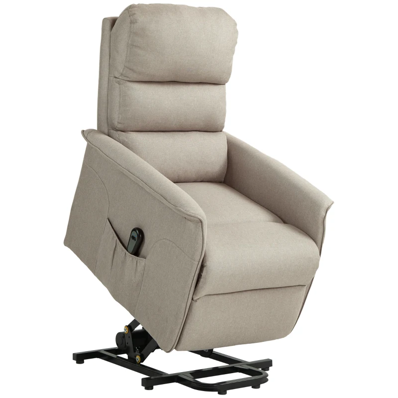 HOMCOM Poltrona Relax Reclinável Elétrica Poltrona Levanta Pessoas com Controlo Remoto e Bolso Lateral 66x90x96 cm Bege