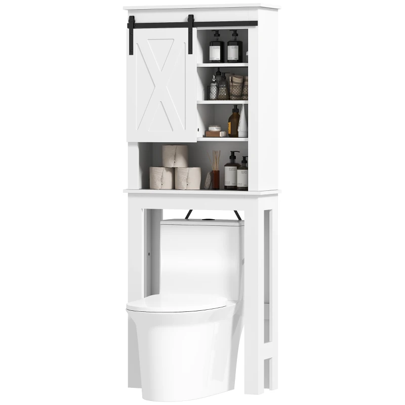 HOMCOM Móvel sobre Sanita com Porta de Correr Estilo Celeiro e 6 Compartimentos Móvel Casa de Banho Rústico 67x25x172 cm Branco