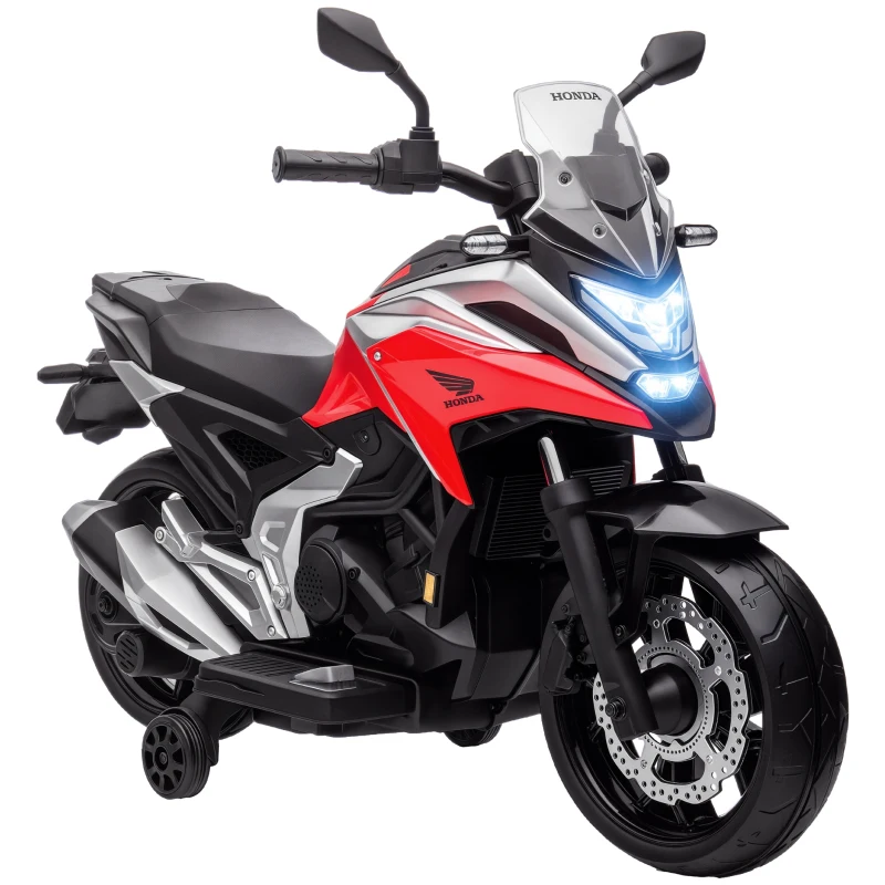 AIYAPLAY Moto Elettrica per Bambini 3-6 Anni Licenza Honda con Fari, Musica e Rotelle, 107x46x75 cm, Rosso