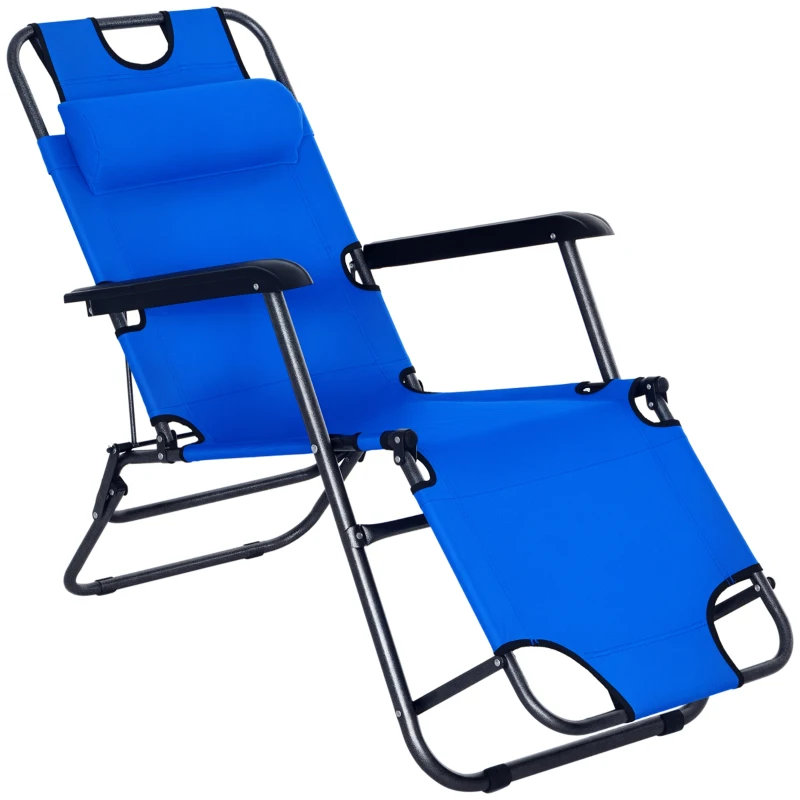 Outsunny Tumbona Reclinable y Plegable con Respaldo Ajustable en 2 Niveles Reposacabezas y Bolsillo Carga 136 kg 118x60x80cm Azul