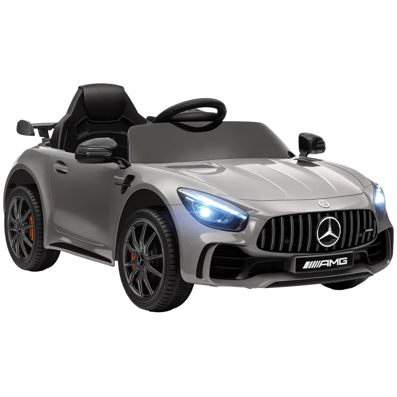 AIYAPLAY Coche Eléctrico para Niños de +3 Años Mercedes-Benz AMG GTR con Batería 12V Mando a Distancia Faros Bocina Música Plata