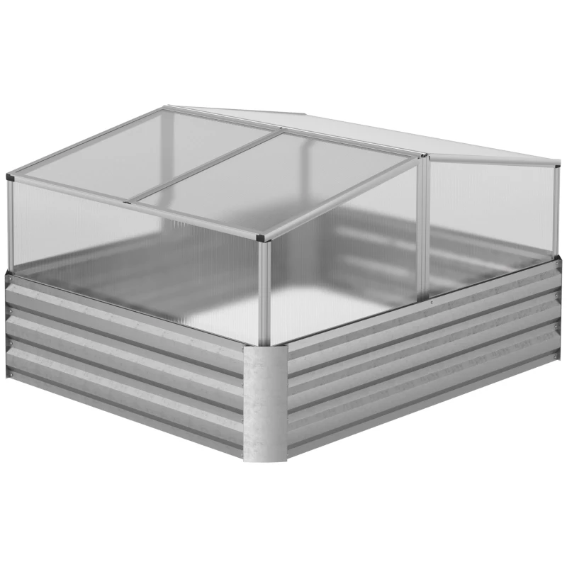 Outsunny Jardinière lit surélevé double toit ouvrable panneaux polycarbonate 126 x 107 x 57,5/67,5 cm