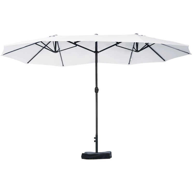 Outsunny Parasol de jardin exterieur parasol double rectangulaire 4,6L x 2,7l x 2,4H m avec ouverture fermeture manivelle, sacs de lestage et base inclus, pour balcon, piscine, beige