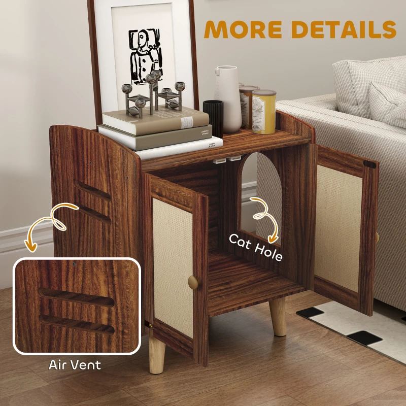 PawHut Mobile Lettiera per Gatti con Porte e Tappetini in Sisal, 55x43x59,6 cm, Marrone