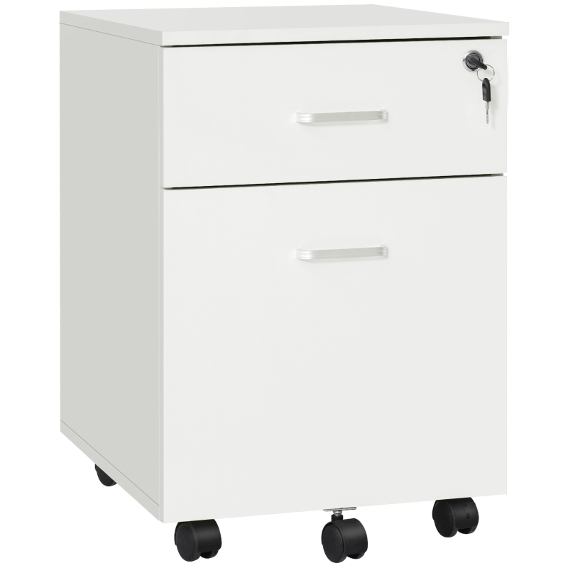 Vinsetto Cajonera de Oficina con Ruedas Mueble Archivador con 2 Cajones para Documentos en Tamaño A4 Cerradura 40x49x58 cm Blanco