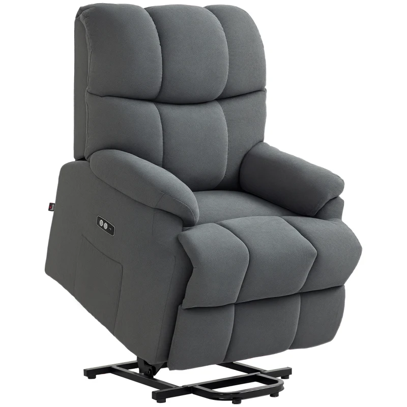 HOMCOM Poltrona Alzapersona con Poggiapiedi, in Tessuto Effetto Lino, 84x96x100 cm, Grigio Scuro