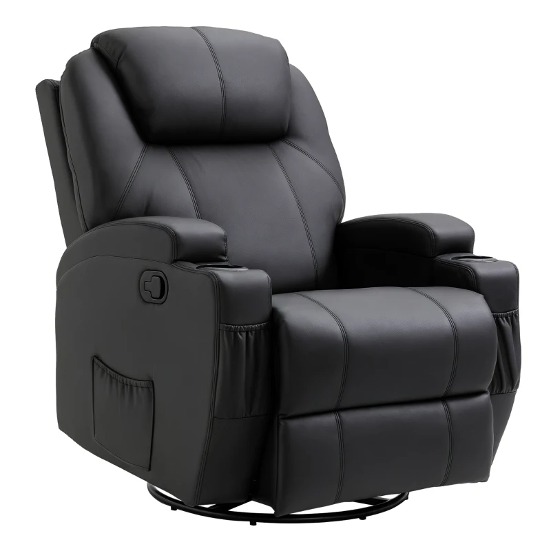 HOMCOM Fauteuil de Massage fauteuil relax massant avec Dossier inclinable manuellement et Repose-Pied réglable revêtement synthétique Noir