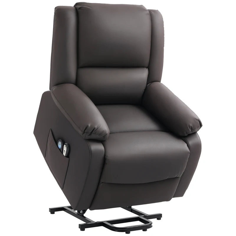 HOMCOM Scaun Reclinabil cu Masaj prin Vibrații și Căldură, Scaun cu Telecomandă și Buzunar Lateral, 89x93x105 cm, Maro Închis