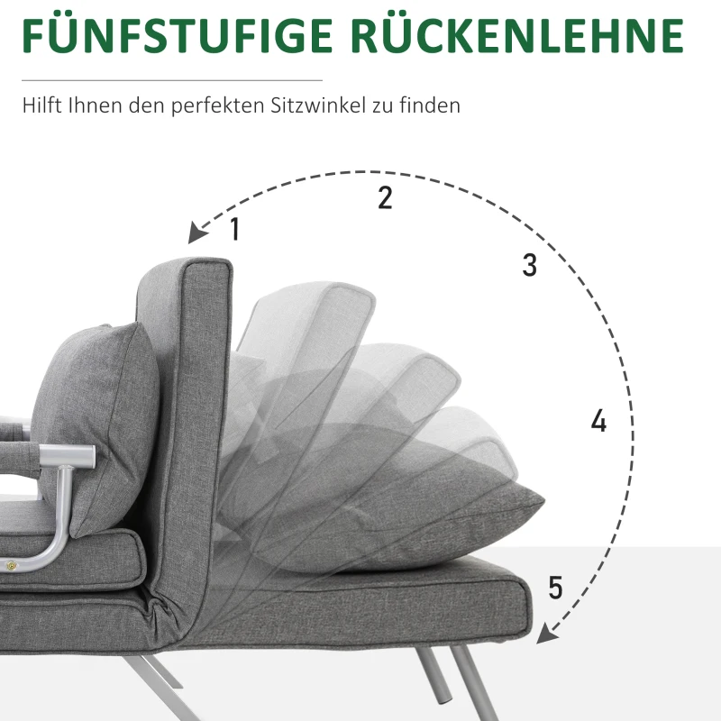 HOMCOM Relaxsessel Liegesessel Sessel, Liegefunktion, Gästebett, 65 cm x 69 cm x 80 cm, Grau(m-4)