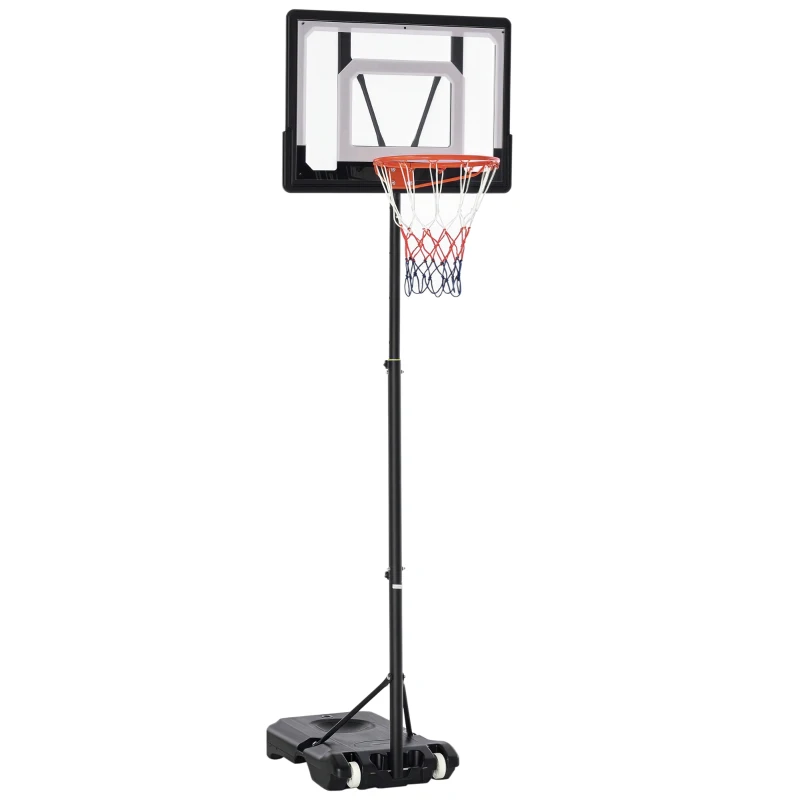 HOMCOM Canestro Basket Altezza Regolabile 160-210cm, Struttura in Acciaio e Base con Ruote, Tabellone in PE Trasparente
