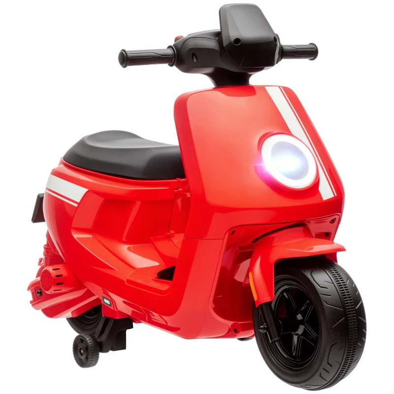 AIYAPLAY 6V Elektro-Motorrad für Kinder, mit Scheinwerfer und Musik, Vor- und Rückwärtsgang, Trainingsräder, 18-36 Monate, Rot