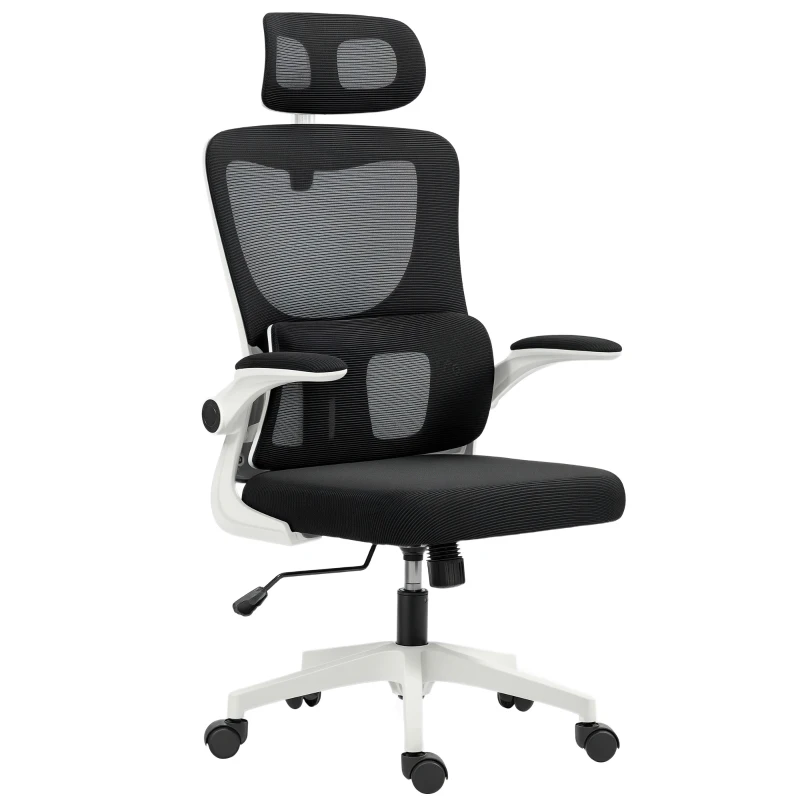 Vinsetto Sedia da Ufficio Regolabile e Reclinabile con Poggiatesta Rimovibile, in Tessuto a Rete, 60x59x114-122 cm, Nero