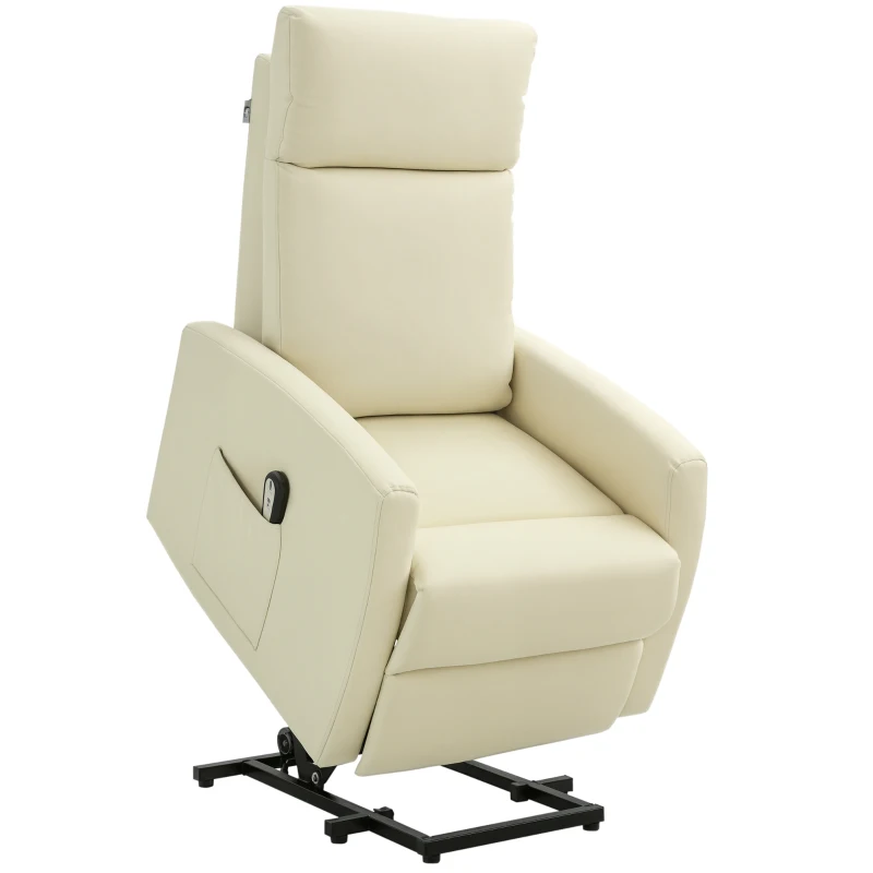HOMCOM Poltrona Alzapersona con Telecomando e Schienale Reclinabile a 145°, Similpelle Color Crema