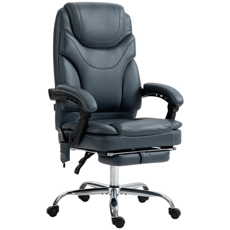 Vinsetto Silla de Oficina de Masaje con 6 Puntos de Vibración Tapizado en Cuero PU Silla Escritorio Reposapiés 67x67x121 cm Gris