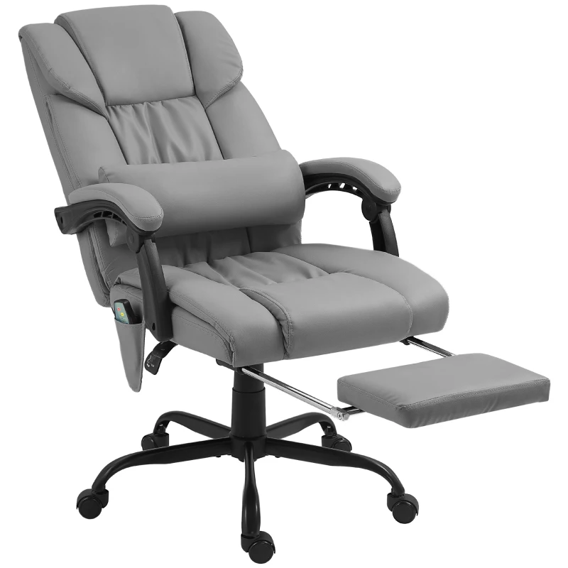 Vinsetto Fotoliu Reglabil pe Înălțime cu Tetieră și Suport pentru Picioare din Piele Artificială, 66x75x112-122 cm, Gri(m-11)