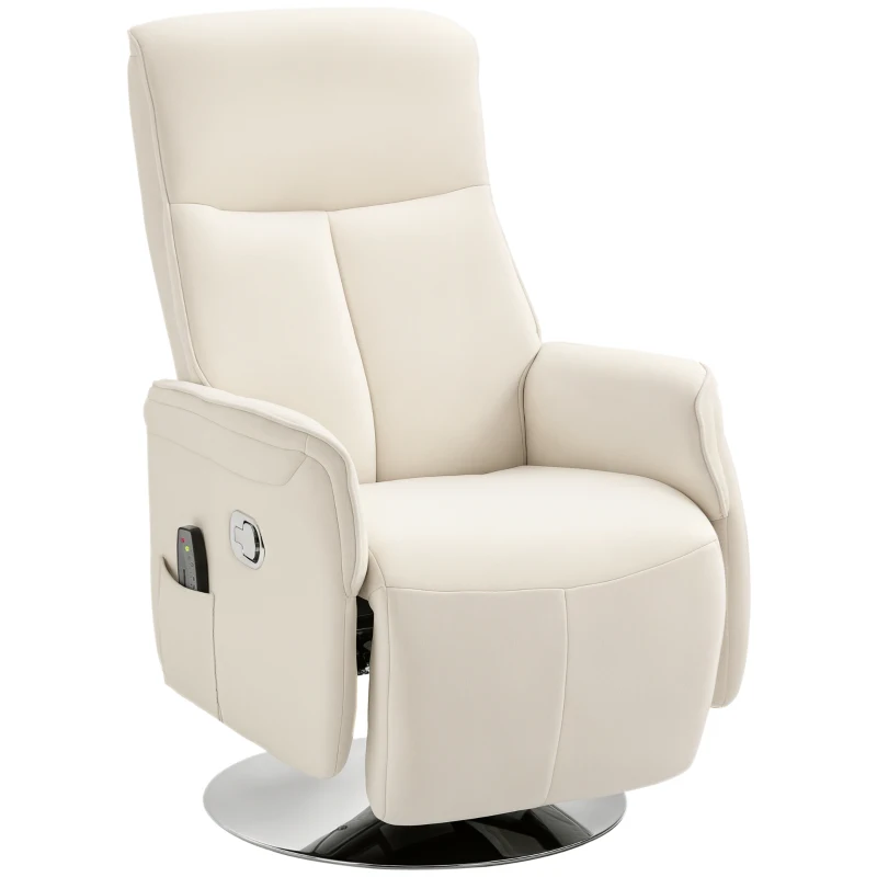 HOMCOM Poltrona de Massagem com Apoio para os Pés Poltrona Relax Reclinável até 135° com 10 Pontos de Massagem 68,5x84x110cm Creme