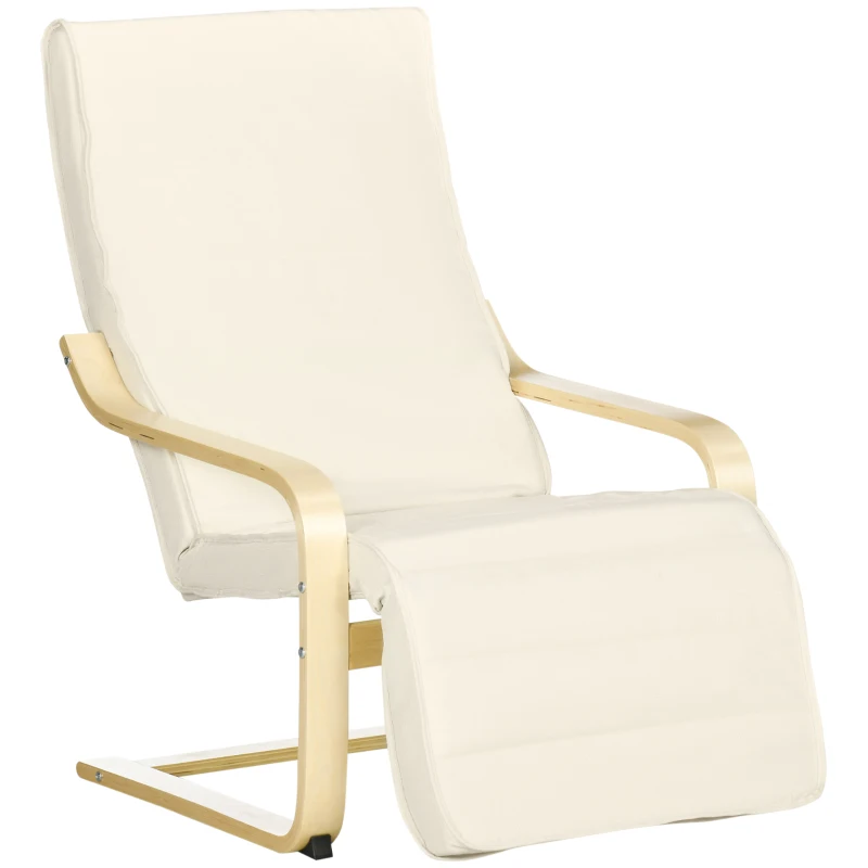HOMCOM Sillón de Salón con Reposapiés Ajustable Silla Relax Butaca Tapizado en Tela para Oficina Dormitorio 66,5x94x100cm Crema