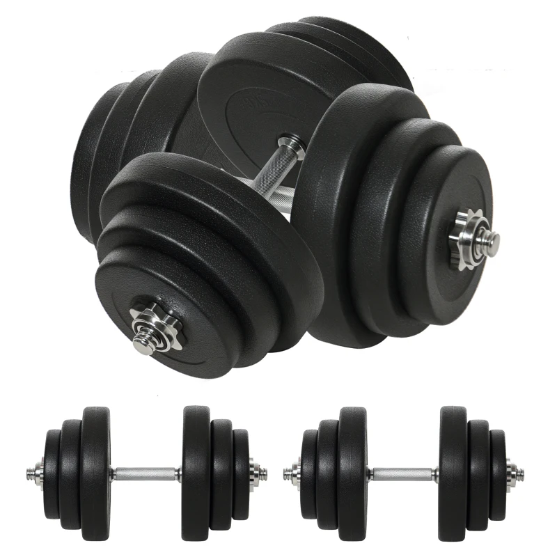 HOMCOM Juego de Mancuernas Pesas de Fitness Total 40 kg 4x5 kg 4x2,5 kg 4x1,5 kg Ajustable Profesionales Gimnasio Doméstico y Musculación con 2 Barras Ø25x450 mm Acero y Discos