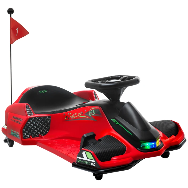 HOMCOM Kart Electric pentru Copii cu Pedale pentru Copii cu Pornire Lentă și Centură, 90x53x99 cm, Roșu