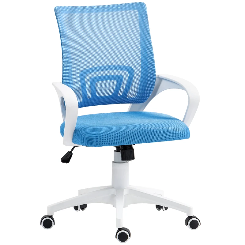 HOMCOM Cadeira de Escritório de Malha Giratória com Altura Ajustável Função Basculante e Apoio para os Braços 57x55x89-109 cm Azul