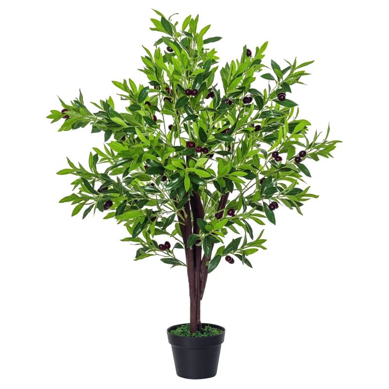 Outsunny Planta Artificial com Altura 120cm Oliveira Artificial com 1080 Azeitonas Folhas Realistas e 108 Frutos Decoração Verde