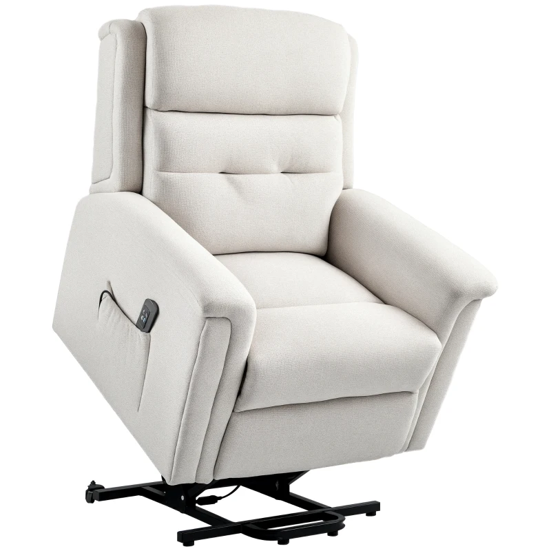 HOMCOM Relaxsessel mit Aufstehhilfe inkl. Fernbedienung Fußstütze Stahl Cremeweiß