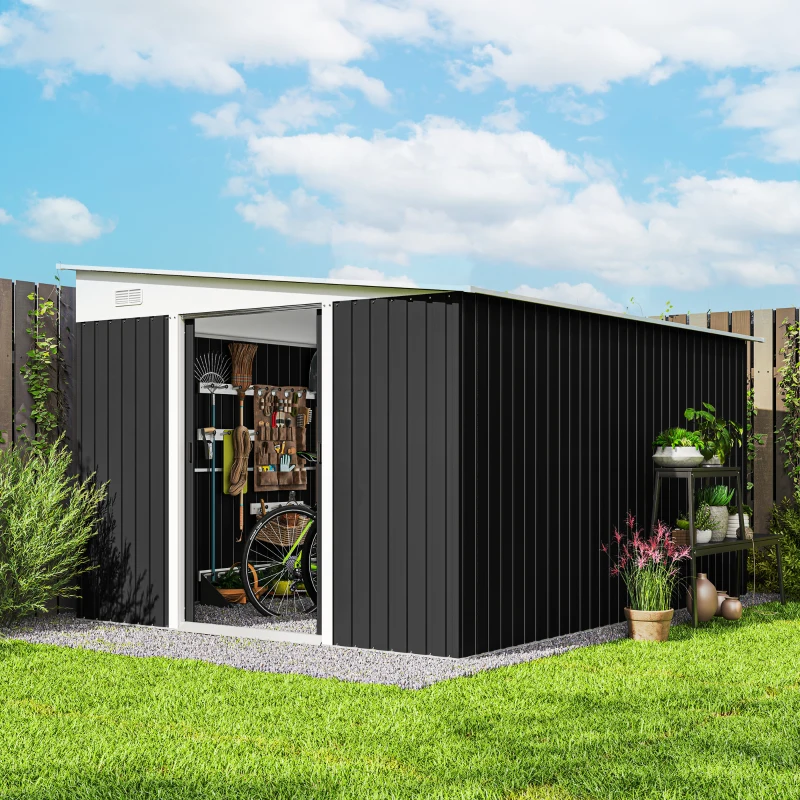 Outsunny 3.3 x 2.68m Corrugated Metal Shed - Black