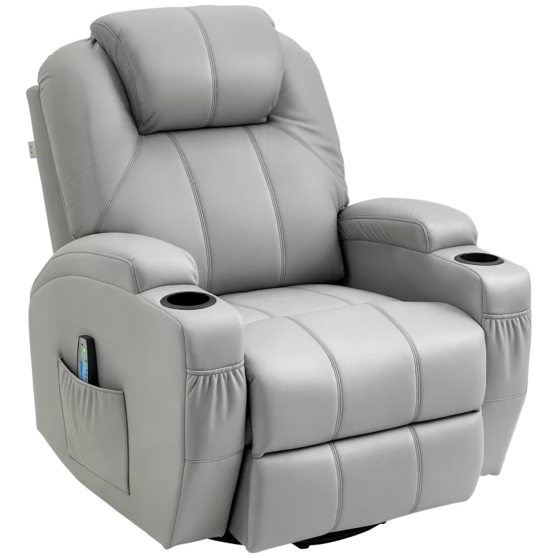 HOMCOM Poltrona Massaggiante e Reclinabile con Poggiapiedi e Telecomando, in Pelle PU, 89x99x106 cm, Grigio